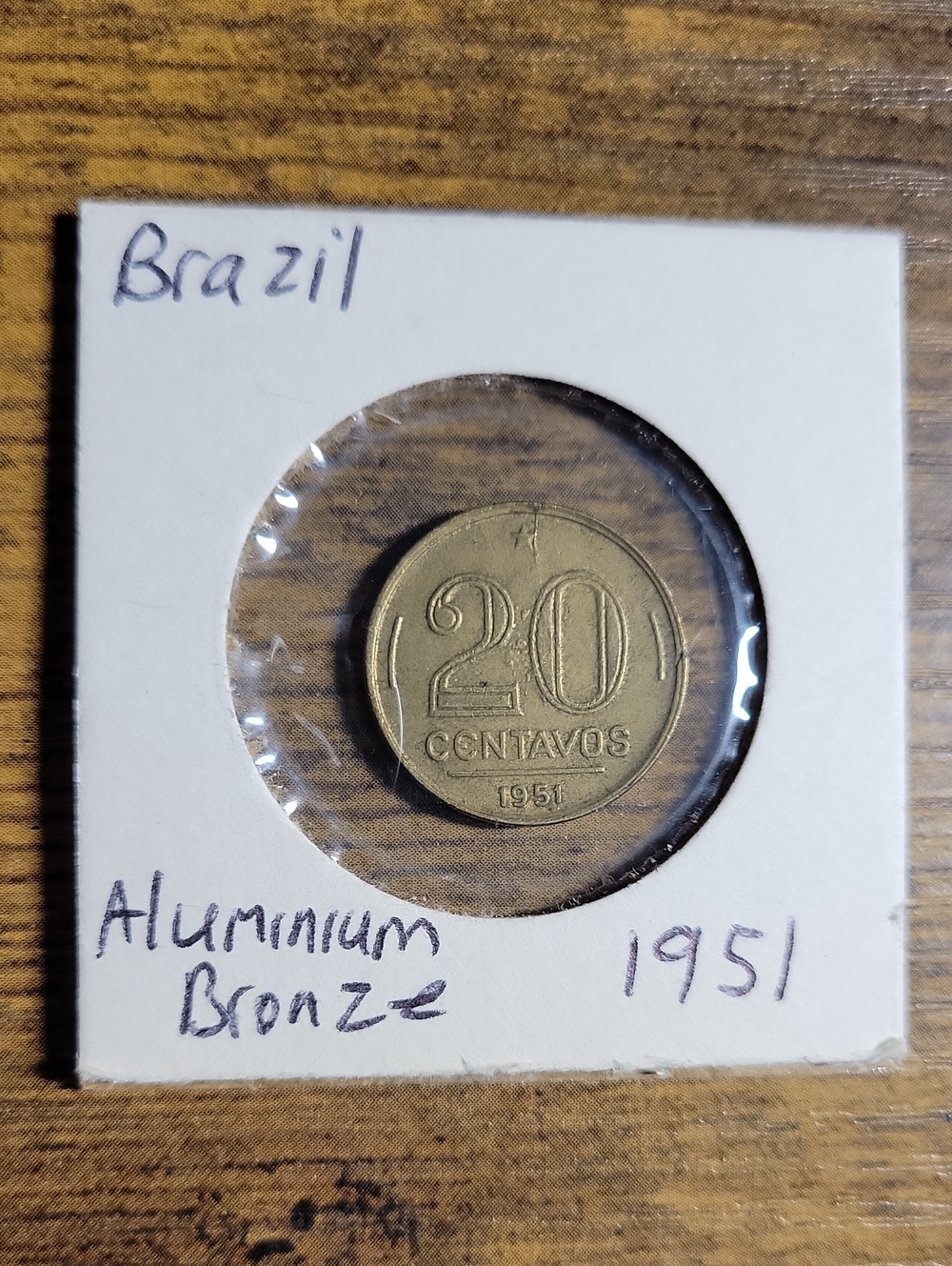 Vintage 1951 Brazilian 20 Centavos Coin - Brass Tones (Gold)